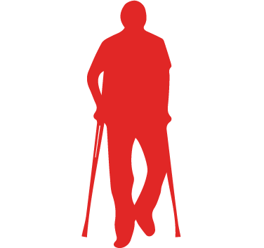 red icon of man in crutches