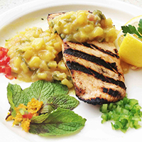 Grilled Salmon with Warm Mint Pineapple Salsa